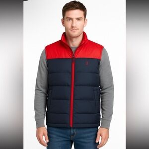 U.S. Polo Assn Puffer Vest Mens 2XL Navy Blue Red Full Zip Sporty Winter Ski EUC